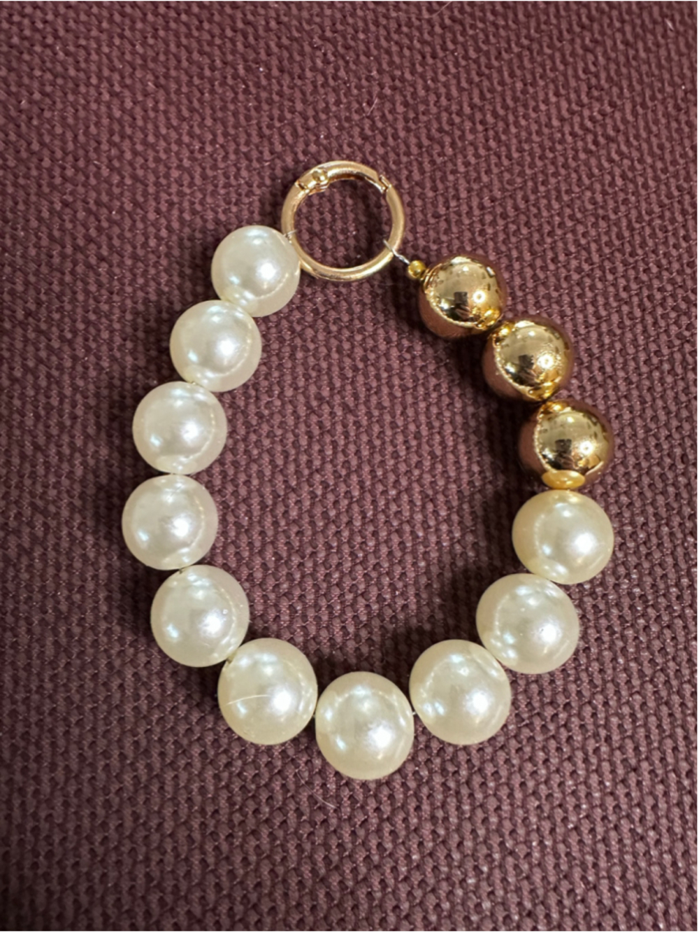 White Pearl and Gold Bead Wristlet Strap